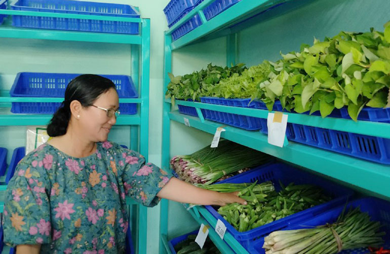 Cửa hàng rau an toàn của HTX Dịch vụ nông nghiệp Đông Hòa An (huyện Phú Hòa) luôn thu hút người dân. Ảnh: MINH DUYÊN